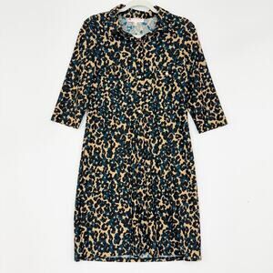 Jude Connally Sloane Jude Cloth Point Collar Leopard Dress 3/4 Sleeves Medium